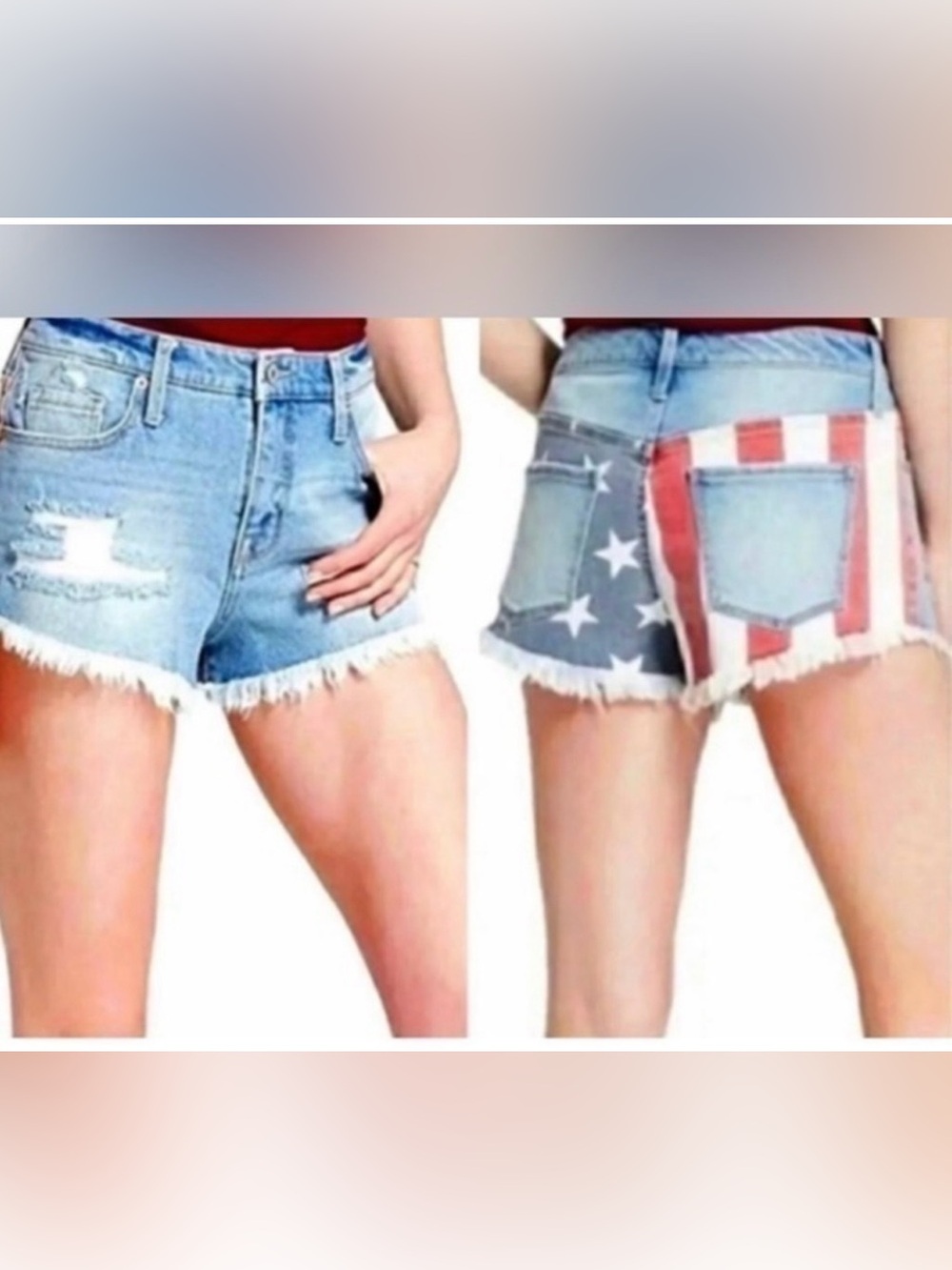 Mossimo Supply Distressed stretch Denim High rise American Flag short with rips